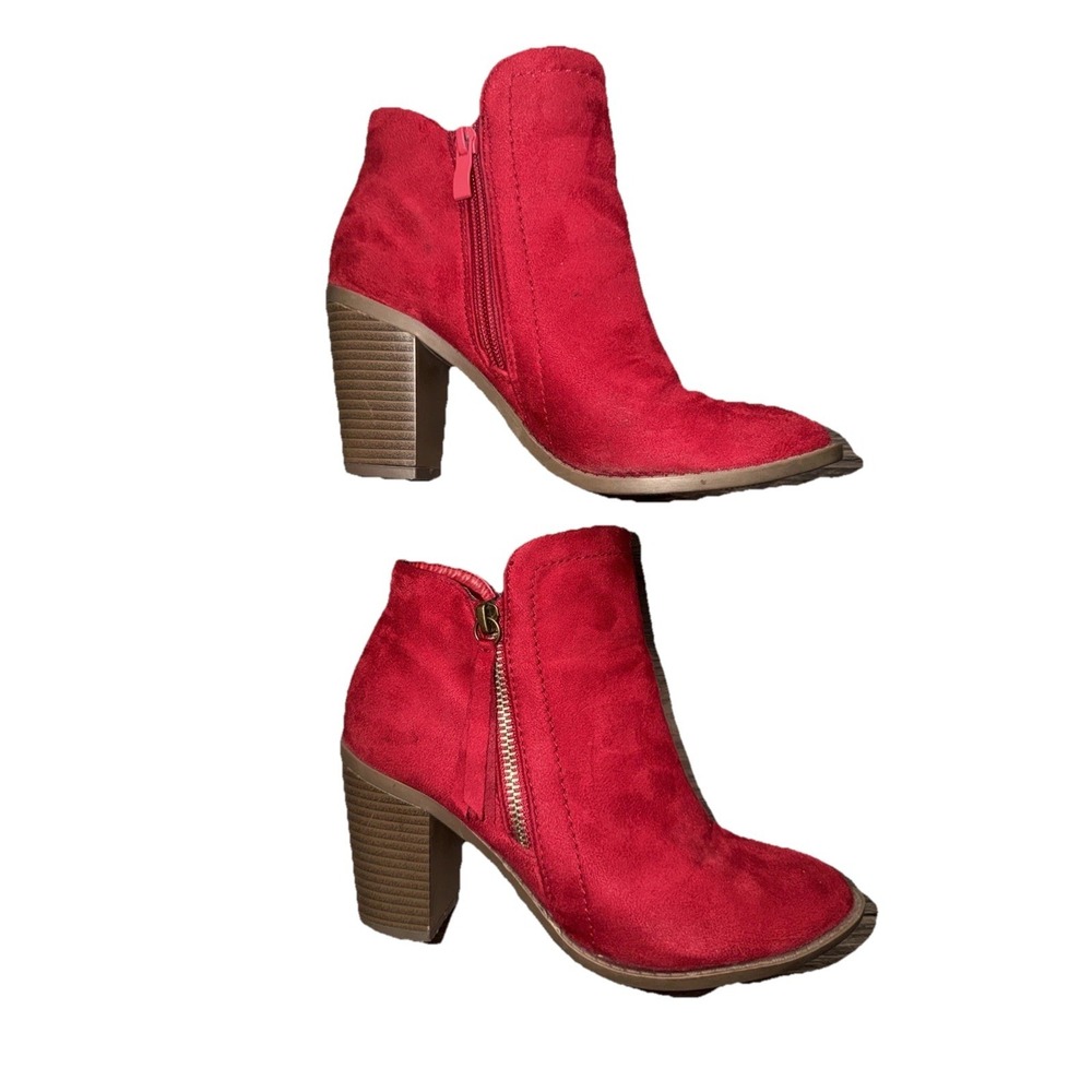 TRENDSUP Women's Fashion Side Zipper Booties Red 6.5 Suede